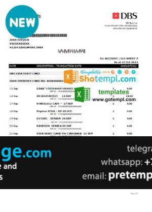 download Singapore DBS bank proof of address statement template free fonts free fonts
