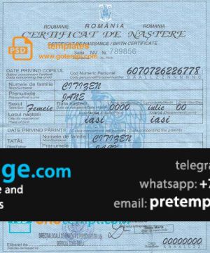 download Romania birth certificate template free fonts, fully editable