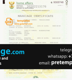download South Africa marriage certificate template free fonts, fully editable