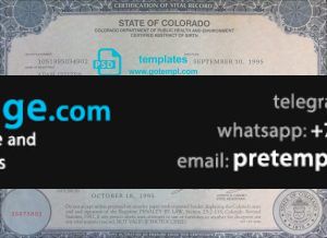 download USA Colorado state birth certificate template free fonts, fully editable