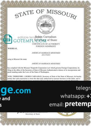 download USA Missouri marriage certificate template free fonts